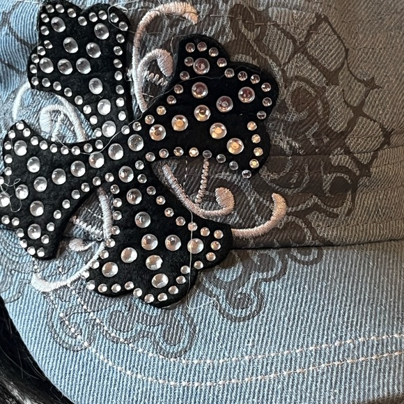 Light Blue Denim Cap With Bling Cross - Picture 2 of 4